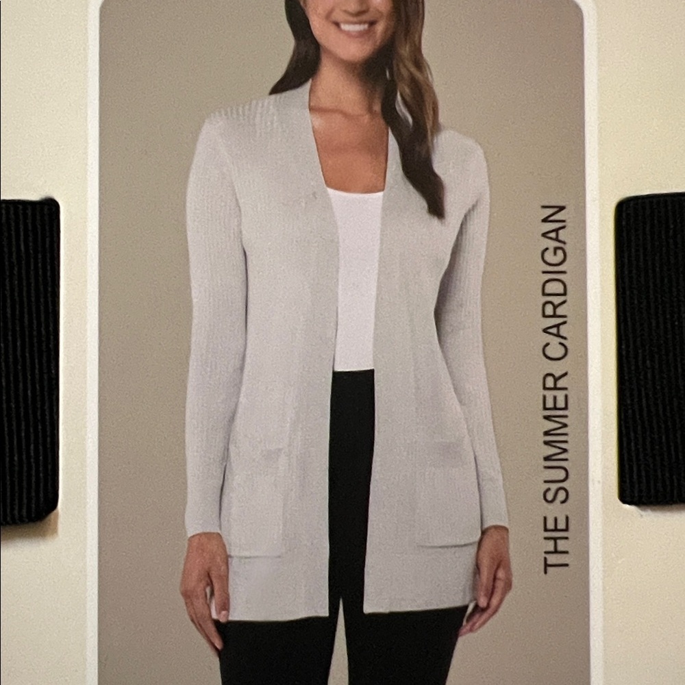 NWT Matty M Lightweight Ladies Ribbed Gray‎ Cardigan XL